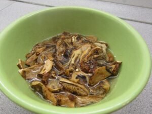 Soaked dried orcini mushrooms